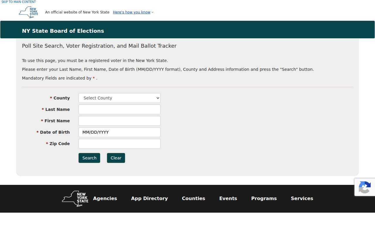 Saratoga County resident lookup through the New York voter registration form